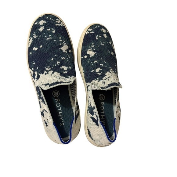 Rothy's Green Shibori slip on sneakers,Stylish Blue and Cream Slip-On Shoes - Picture 7 of 9